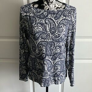 Talbots Blue and White Fitted Long Sleeve Blouse